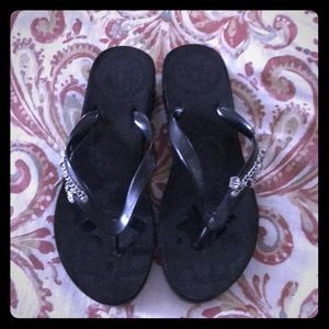 New Black BCBG Girls Wedge Flip Flops